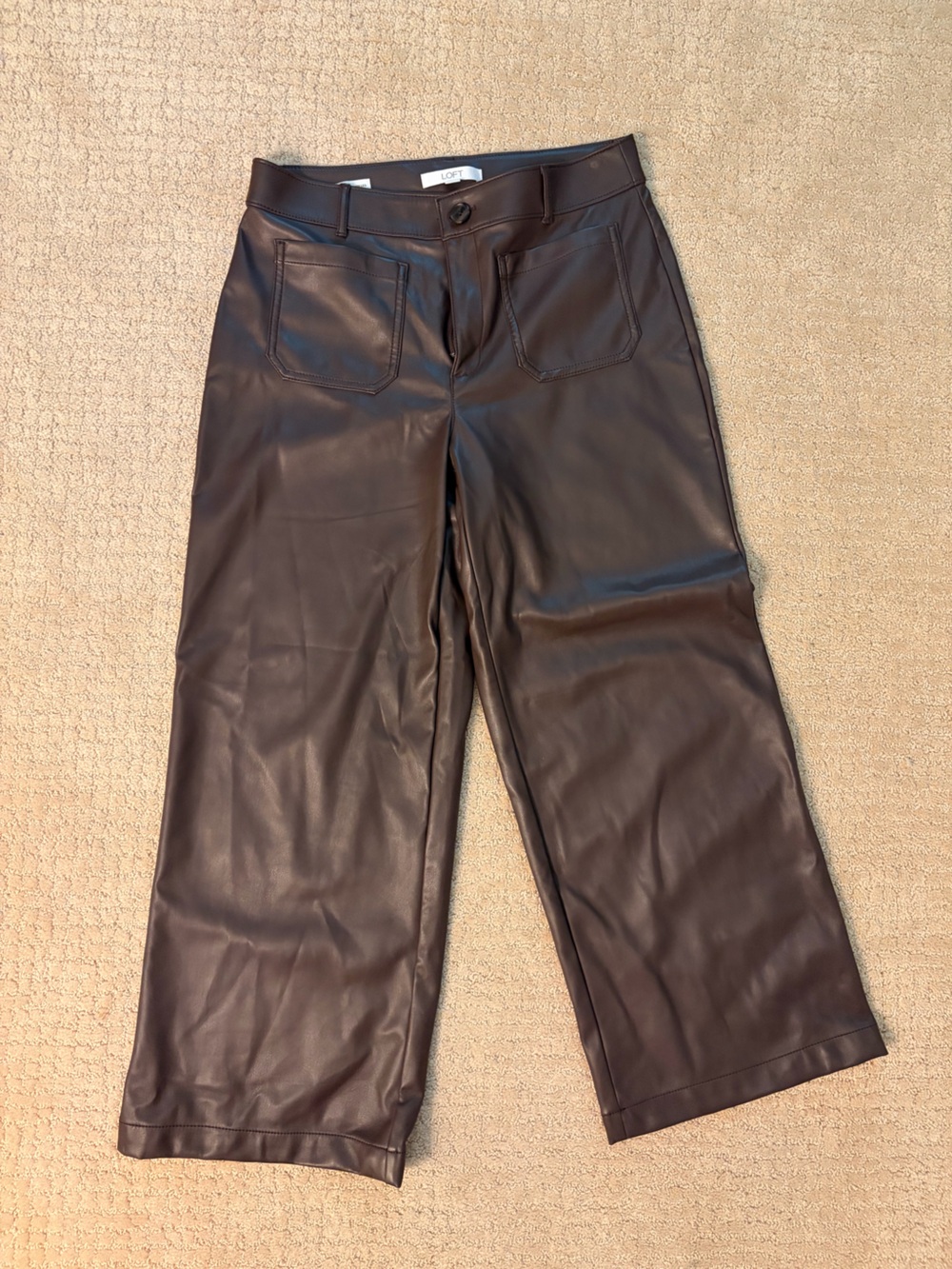 Loft Palmer Wide Leg Crop Pants in Brown Faux Leather